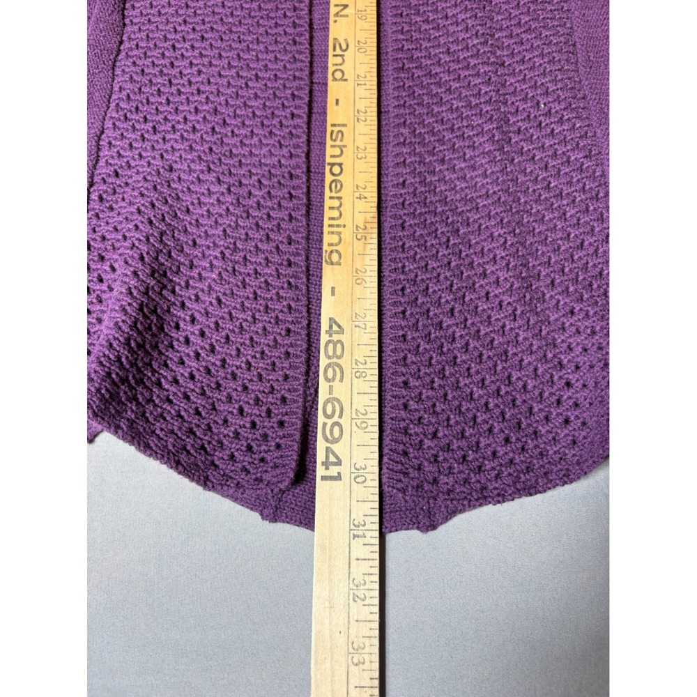 Notations Purple Open Front Cardigan Sweater Womens Medium A-Line Mixed Knit - Picture 6 of 6
